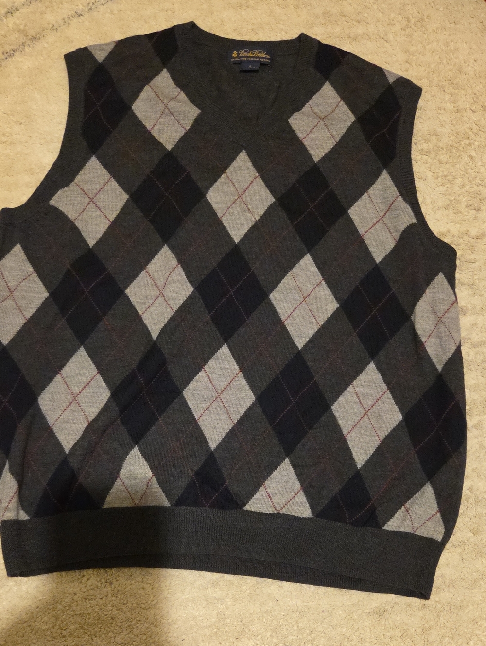 Brooks Brothers Gray and Black Merino Wool V-Neck Sweater Vest